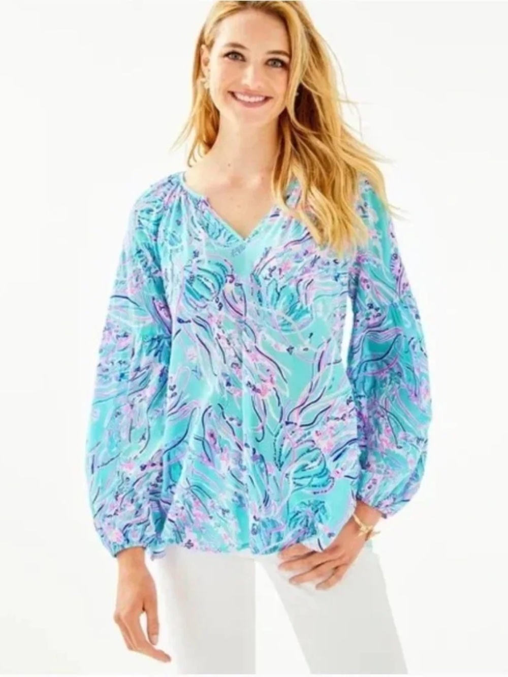 Lily Pullitzer 100% silk Elsa top verbena Aboat time Size Small